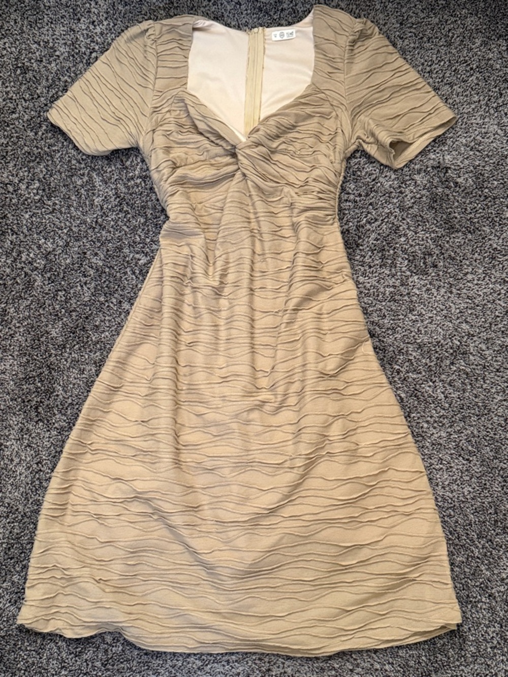 Beige Textured Twist-Front Women’s Dress
